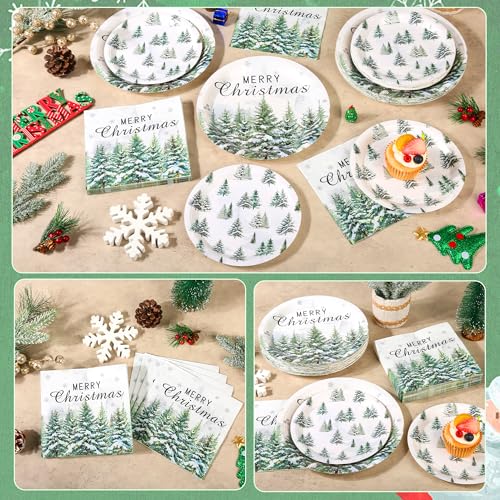 Purhapfre 150Pcs Christmas Green Tree Party Plates & Napkins Set