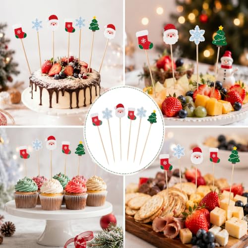 Havawish Santa Christmas Cocktail Picks - 200 Bamboo Toothpicks for Party