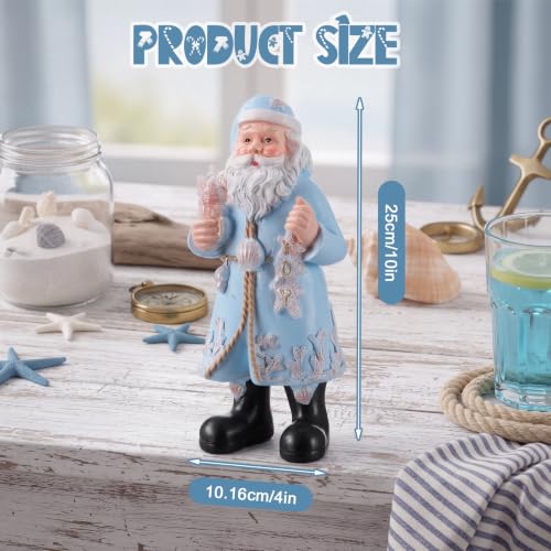 Coastal Santa Figurine 10in — Blue Coat with Seashells & Starfish Christmas Decor