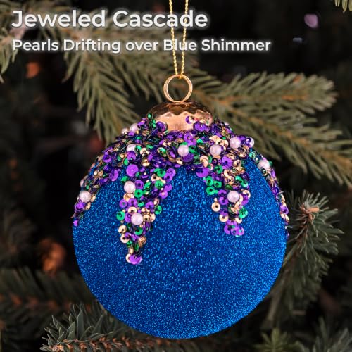 Midnight Mosaic 8-Pack 3.15" Christmas Tree Ornaments – Handcrafted Klein Blue with Velvet, Sequins & Pearls (Variation: Midnight Mosaic / 8)