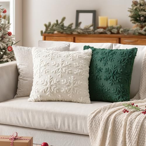 MIULEE Christmas Cream White Throw Pillow Covers Snowflakes