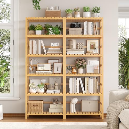 FOTOSOK Natural 6-Tier Bamboo Shelf with Adjustable Shelves for Kitchen & Home Storage