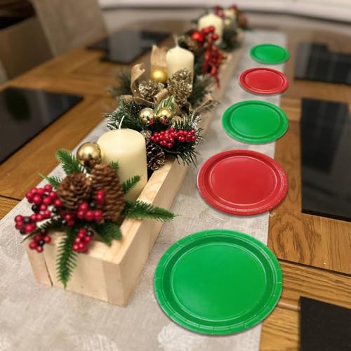 50 Pcs Christmas Paper Plates Red and Green 9 Inch Party Dinnerware