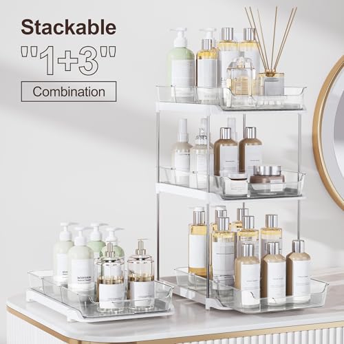 Delamu White 4-Pack Multi-Purpose Under Sink & Pantry Organizer with Movable Dividers