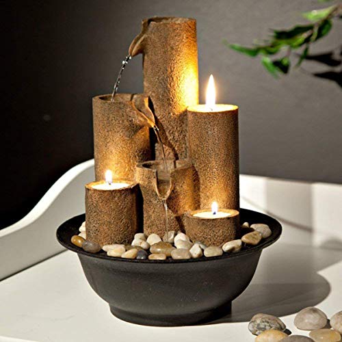 Indoor Tiered Water Fountain with Candle Holders - Brown, 11"