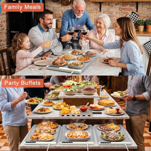 XL Gray Food Warming Mat 24x15 Inch with Heat-Resistant Pad - Portable & Fast Heating
