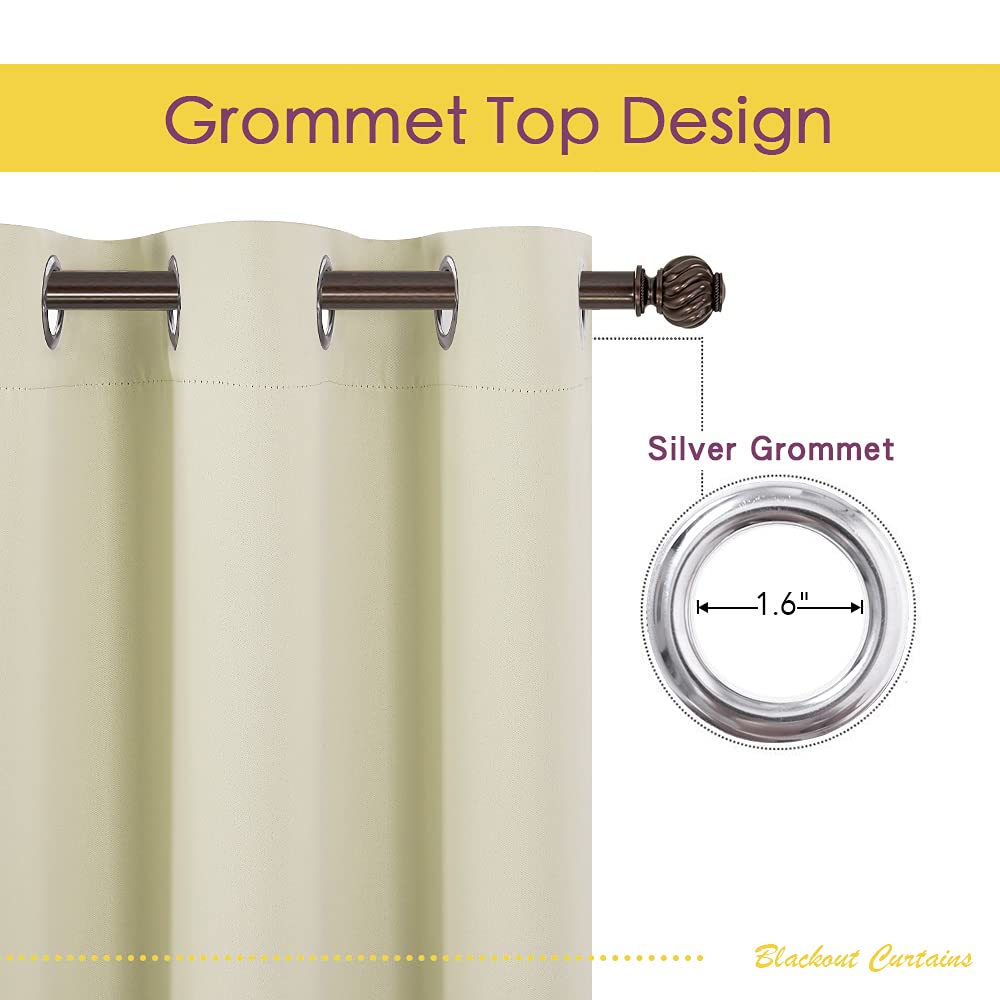NICETOWN Room Darkening Draperies Window Curtain Panels, Thermal Insulated Grommet Room Darkening Curtains for Bedroom (Beige, 2 Panels, W70 x L108 -inch)