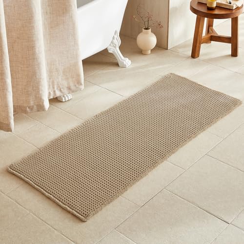 TYUU Waffle Runner Rug Bathroom Non Slip 2ft x 5ft Khaki - Boho Style