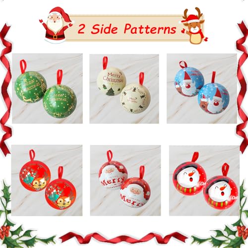 12 Pack Christmas Candy Jar Hanging Decoration,Tinplate Candy Ball Box Pendant for Christmas Tree Stocking,New Year Decor,Kids Gifts