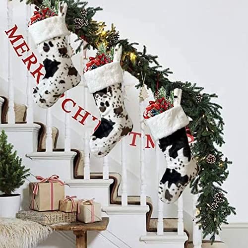 OLLULL White & Black Cow Faux Fur Christmas Stockings, Large 20 Inch, 2 Pack