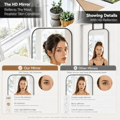 47x14 Inch Full Length Mirror Over the Door Wall Mounted Rope Hang Black Variation