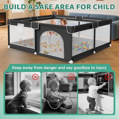 Black Baby Playpen 79x71 Inch Indoor Outdoor Safety Toddler Enclosure