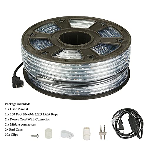 Tuanchuanrp 100Ft Waterproof LED Rope Lights Cold White for Outdoor Decorations