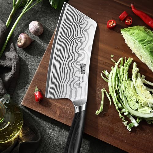 7-Inch Razor Sharp Cleaver Knife - Heavy Duty Powder Steel Kitchen Meat Cleaver - Variation of 6.8"