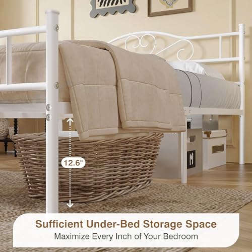 White 14 Inch Full Size Metal Platform Bed Frame with Headboard & Footboard