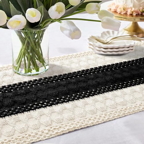 OTOSTAR Boho Table Runner 12x60 Black with Tassels Macrame Farmhouse Rustic