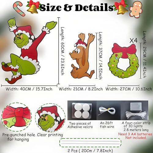 Outdoor Christmas Fence Signs with LED Lights - 6 Pcs Peeker Yard Garden Decor