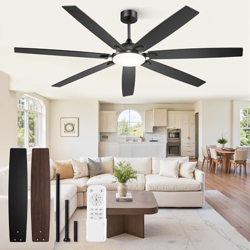 Black 72-Inch Ceiling Fan with Lights Remote Control & 3 Downrods