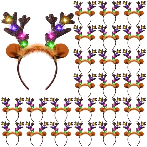 Chuangdi LED Reindeer Headbands with Dark Brown Antlers - Holiday Costume Accessory