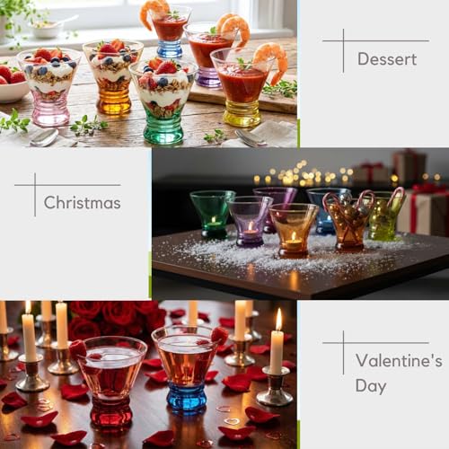 Colored Stemless Martini Glasses Set of 6 - Home Bar Cocktail Cups - Variation of Martini Glass