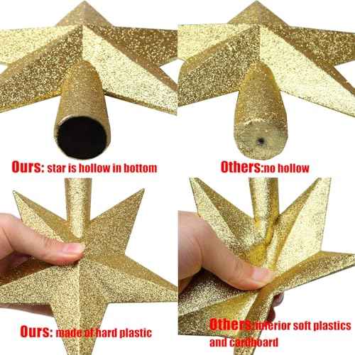 Aneco Glitter Christmas Tree Topper Shatter-Proof Christmas Tree Decoration Treetop for Holiday Ornament or Home Decor (Gold, 8 Inch)