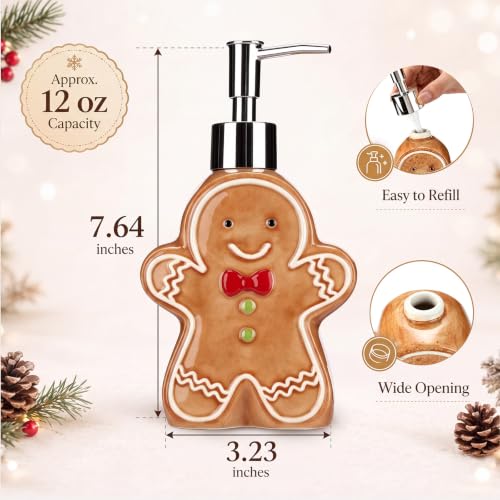 Potchen Christmas Gingerbread Man Ceramic Soap Dispenser - Holiday Bathroom Decor