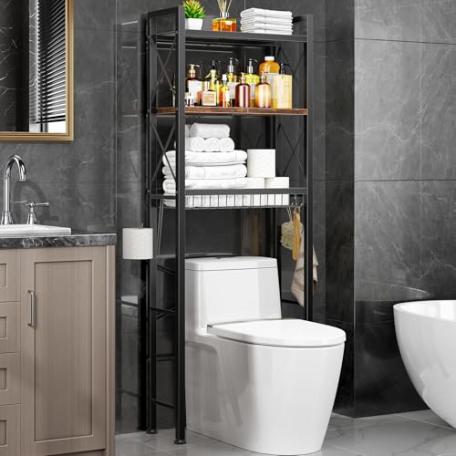 Kalrin Over The Toilet Storage Rack - Brown 3-Tier Bathroom Organizer with Drain Basket