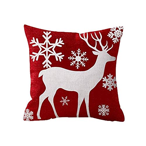 Xmas Throw Pillow Cover Merry Christmas Happy Holidays Baby Its Cold Outside Snowflakes Deer Snowflakes Red Cotton Pillowslip for Sofa Bed Stand Size Pillowcase 24x24 Inch
