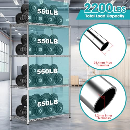 Wnkelo Silver 4-Tier Wire Shelving Unit - Heavy Duty Garage Storage 2200 lbs