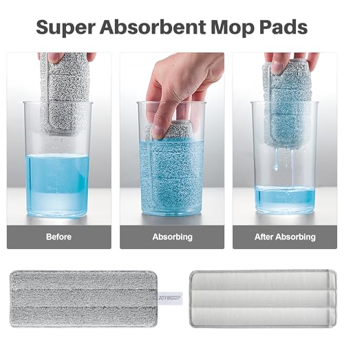 JOYMOOP White Lite133 Wall Mop and Bucket Set - Hands-Free Flat Floor Mop with 3 Washable Microfiber Pads for Home & Commercial Use