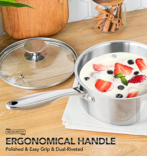 Tri-Ply Bottom Stainless Steel Saucepan Set 1Qt & 2Qt with Glass Lids