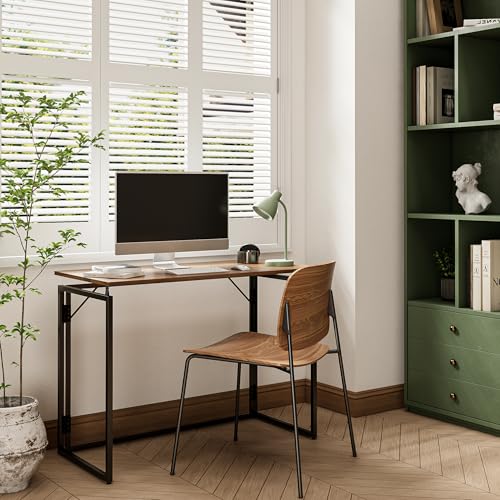 Alawooder 31.5-Inch Folding Desk with Wood Top, No Assembly, Brown, Space-Saving