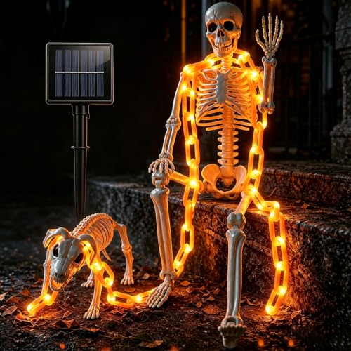 Outdoor Skeleton & Dog Skeleton with Light Chain - Halloween Decorations