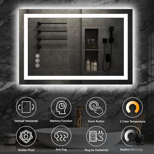 Clarityon 24x32 Inch LED Bathroom Mirror with Lights, 3 Light Modes, Anti-Fog Wall Vanity Mirror - White