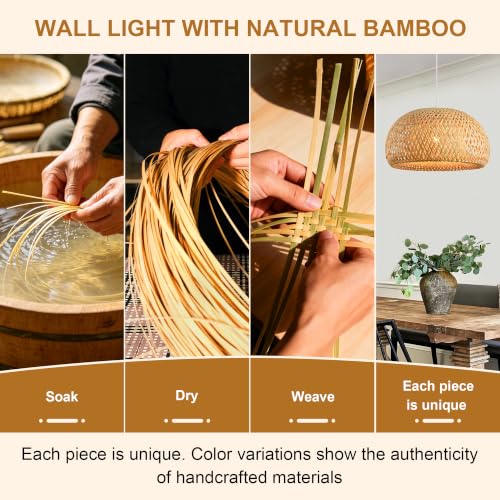 Orange Bamboo Wall Sconce - Hand Woven Rattan Farmhouse Wall Lamp with Plug-in Cord