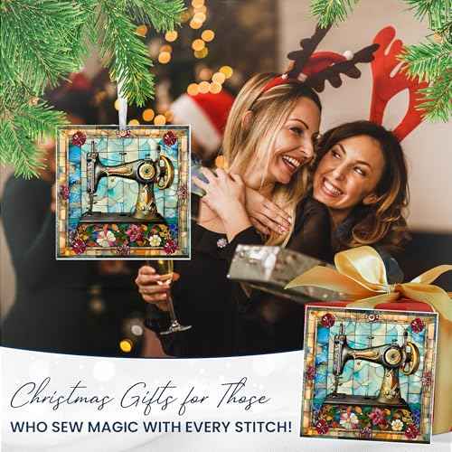 FLAGWIX Christmas Sewing Gifts for Women - Acrylic Christmas Ornaments 2025 for Tree Decorations - Sewing Machine Ornament, Quilting Gifts for Quilters Sewers Mom Grandma Friend Sister