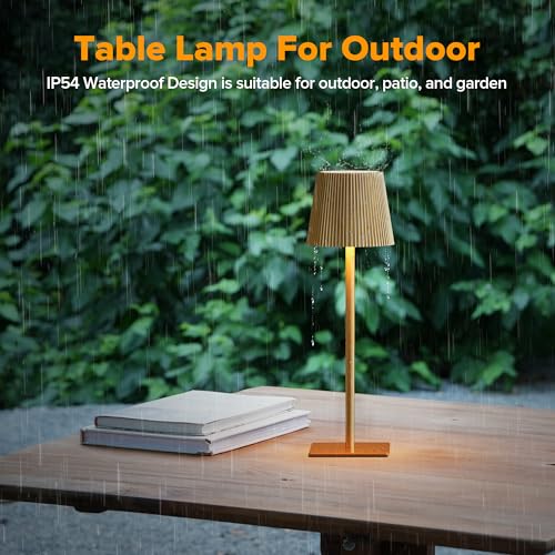 Cordless Table Lamp with 6000mAh Battery, Adjustable Heights & Dimmable Light - Gold