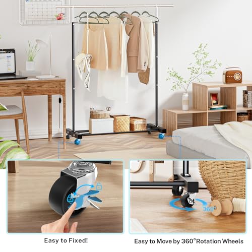 VICERII Black Heavy Duty Rolling Clothes Rack 55.5 Inch with Shelf & Wheels