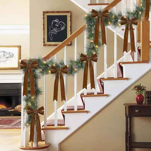 4Pcs Velvet Ribbon Bows 7.9 x 12.6 Inch Large Christmas Tree Bow with Long Tail for Gift Wrapping, Wreath, Garland, Fireplace,Staircase, Door, Window, Wedding Home Decoration (4, Brown)