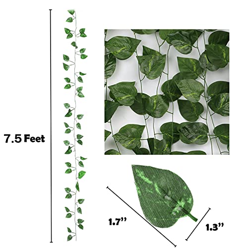 Epipremnum Aureum Fake Greenery Garland - 96 Pcs, 7.5ft Each, Wall & Garden Decor