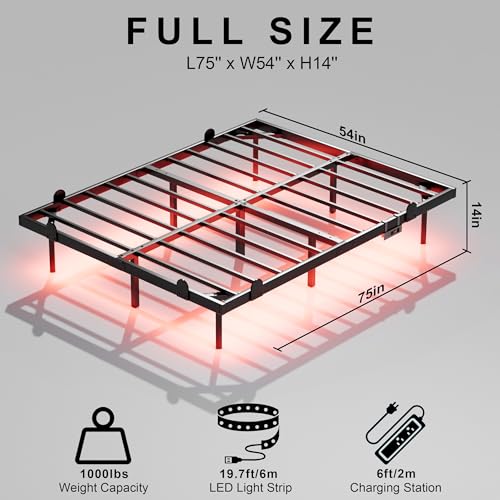 LUKIROYAL Floating Bed Frame Full Size with Smart LED Lights and
