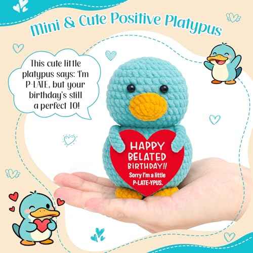 Belatelove Funny Birthday Cards for Women, Men ? Mini Handmade Crochet Platypus Birthday Gifts for Mom, Dad, Son, Daughter, Sister, Friends, Girls, Boys ? 2025 Christmas Desk Home Decorations