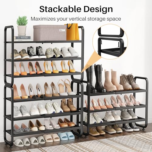 Black Expandable Metal Shoe Rack 3-Tier, Adjustable & Space-Saving Organizer