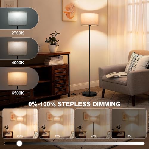Floor Lamp for Living Room & Bedroom - Tall Standing Light with Remote, Color Changing & Dimmable Beige Shade