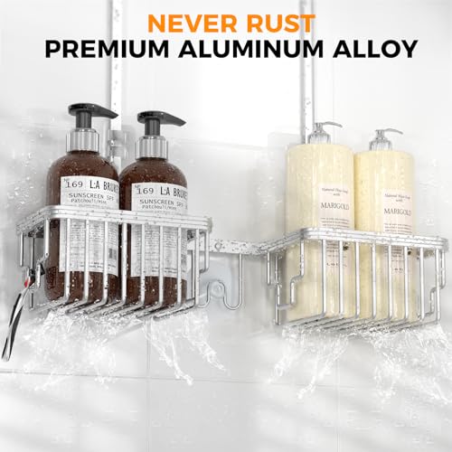 Adjustable Aluminum Shower Caddy Hanging for Handheld Showerhead - Silver, 22.4-26.4 inches