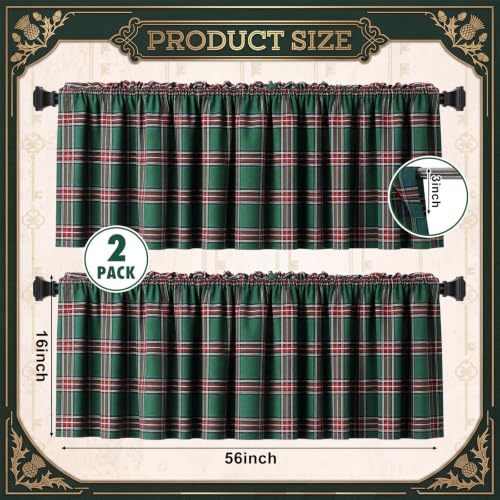 Fanfanwin 2-Pack Christmas Scottish Tartan Valance Curtains 56x16 Inches