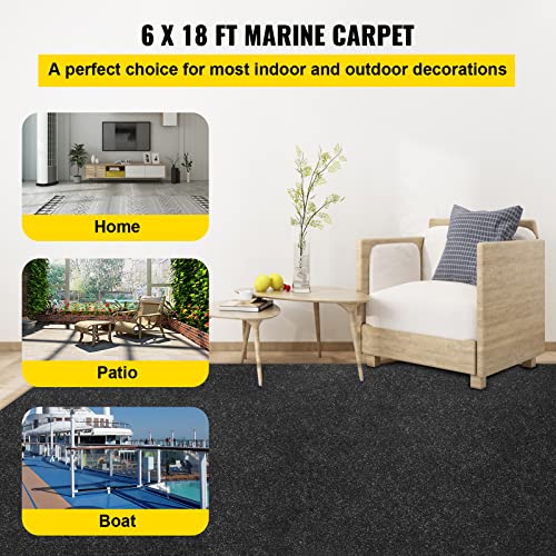 Black Marine Carpet 6ft x 18ft Waterproof Indoor Outdoor Rug Roll - Boat, Patio, Deck, Porch Variation