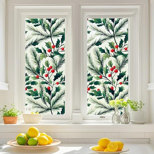 Bloss Holly Frosted Stained Glass Window Clings for Christmas Privacy 11.8" x 78.7"