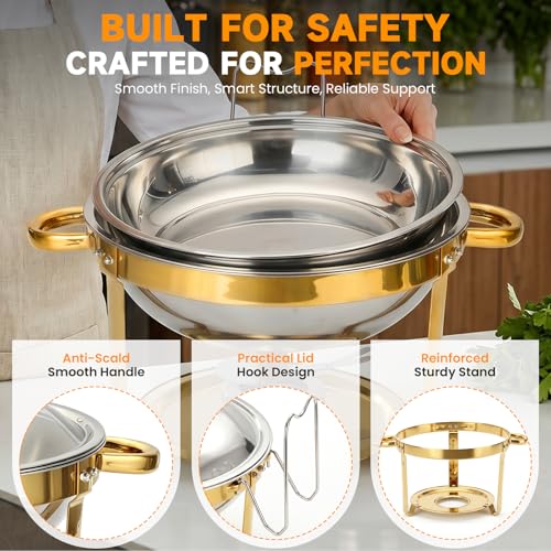 Skaqwuan 4-Pack Golden 6QT Stainless Steel Chafing Dishes for Buffet Food Warmers