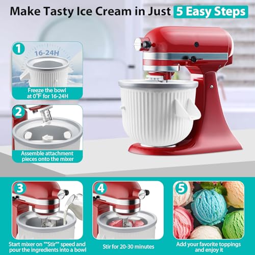 GuanQiao Ice Cream Maker Attachment for KitchenAid Stand Mixer ICM-KA-White